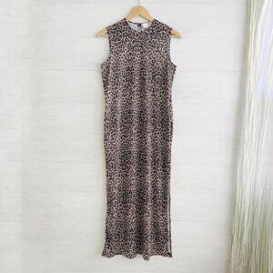 Mary McFadden Saks Fifth Avenue Leopard print sleeveless stretch sheath dress P